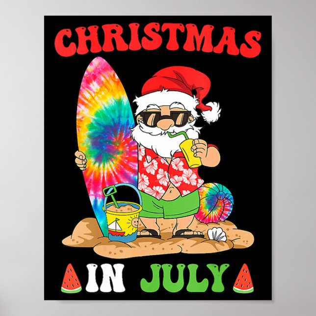 Póster Navidades En Julio Surfin De Surf De Verano De San (Frente)