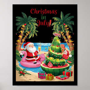 Póster Navidades En Julio Watermelon Xmas Tree Santa Beac