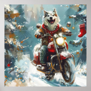 Póster Navidades en motocicleta de Alaska Malamute