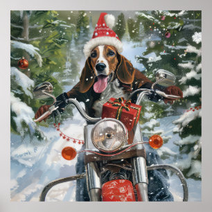 Póster Navidades en motocicleta de Bluetick Coonhound Dog