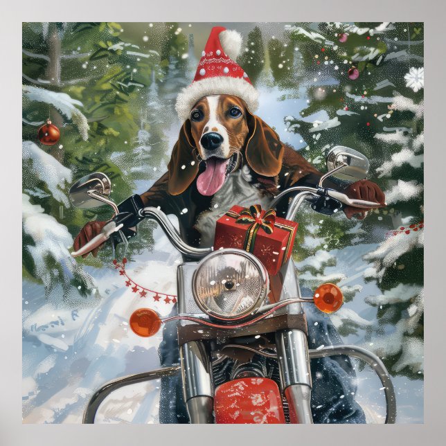 Póster Navidades en motocicleta de Bluetick Coonhound Dog (Frente)