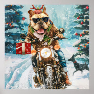 Póster Navidades en motocicleta de bulldog