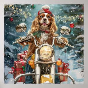 Póster Navidades en motocicleta de Cocker Spaniel Dog Rid