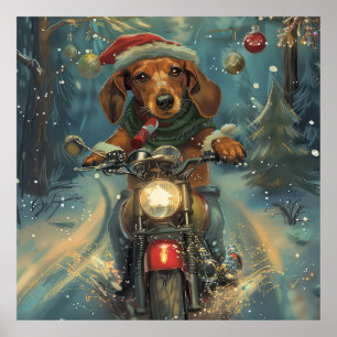 Póster Navidades en motocicleta de Dachshund