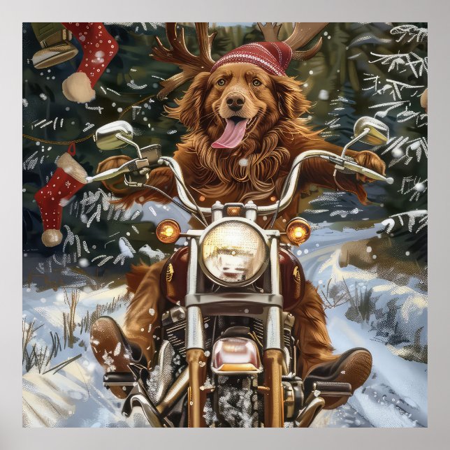 Póster Navidades en motocicleta de perros de Nueva Escoci (Frente)