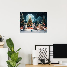 Póster Navidades encantadores noche con gatitos