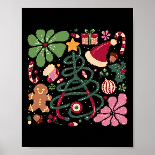 Póster Navidades Enfermeras Boho Flor Estetioscopio Enfer (Frente)