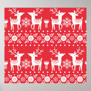 Póster Navidades escandinavos: Copos de nieve y ciervo