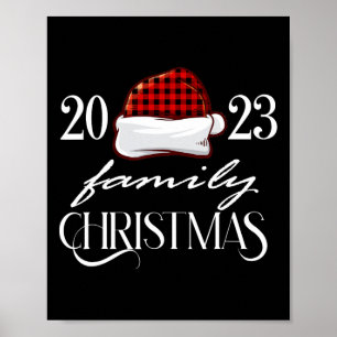 Póster Navidades familiares 2023 Santa Hat Red Plaid