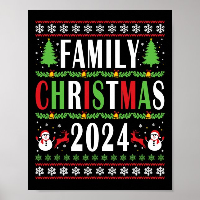 Póster Navidades familiares 2024 con divertidos árboles d (Frente)