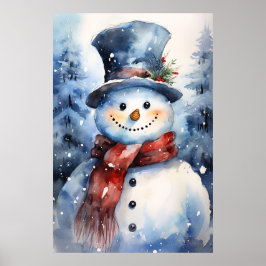Póster Navidades felices hombres de nieve con sombrero de
