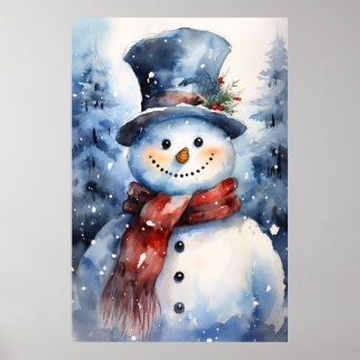 Póster Navidades felices hombres de nieve con sombrero de