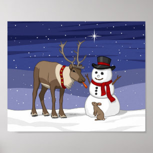 Póster Navidades felices Snowman y un Poster de renos lin