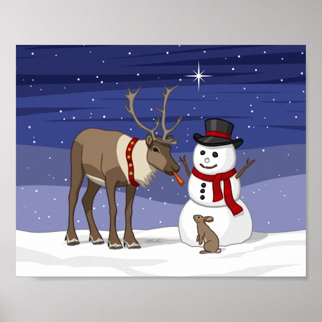 Póster Navidades felices Snowman y un Poster de renos lin (Frente)