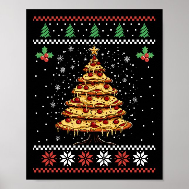 Póster Navidades feos del árbol de Navidad de la pizza, d (Frente)