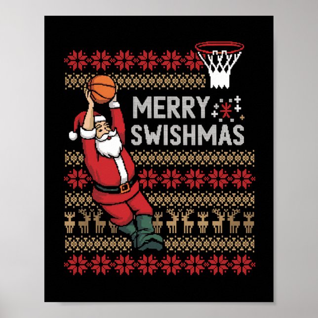Póster Navidades feos del baloncesto de Swishmas Feliz Na (Frente)