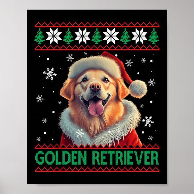 Póster Navidades feos del Golden Retriever Santa Hat (Frente)