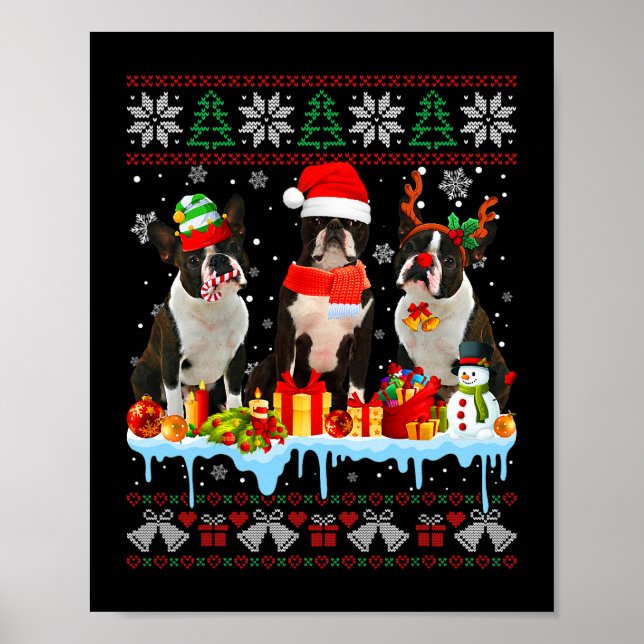 Póster Navidades feos Perro Terrible de Boston Santa Xmas (Frente)