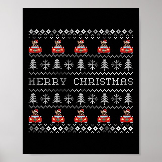 Póster Navidades feos Red Santa Hat Bulldog francés Navid (Frente)