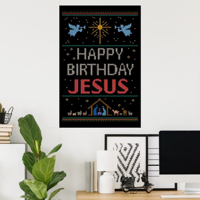 Póster Navidades feos sudan Jesús religioso cristiano (Oficina en casa)