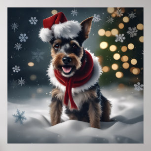 Póster Navidades festivos adoran a perro con Santa Hat
