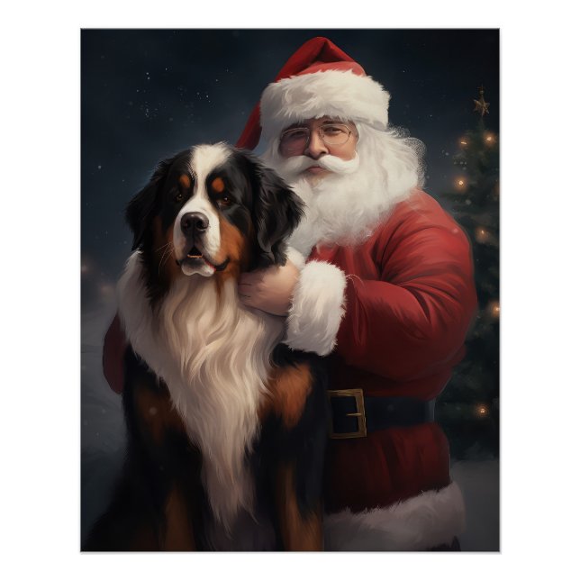 Póster Navidades festivos Bernese Mountain Dog Santa Clau (Anverso)