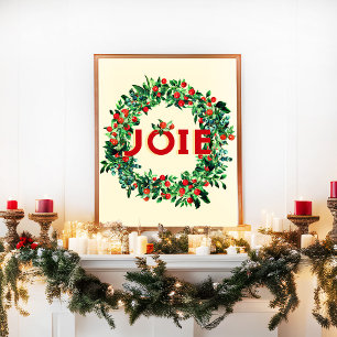 Póster Navidades festivos Berry Wreath Joy French