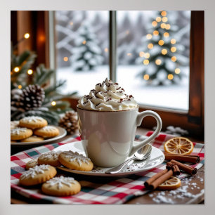 Póster Navidades festivos de chocolate caliente y galleta
