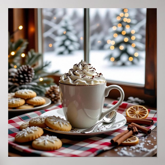 Póster Navidades festivos de chocolate caliente y galleta (Frente)