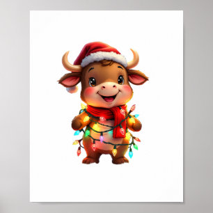 Póster Navidades festivos de vaca con niño de vacaciones