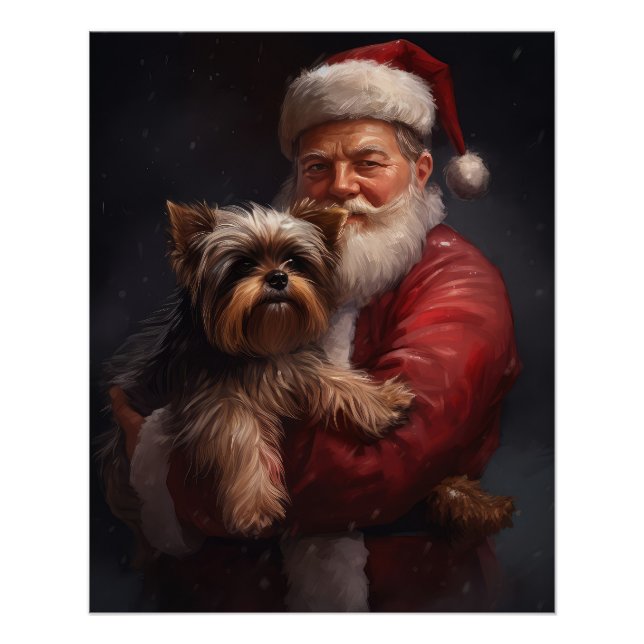 Póster Navidades festivos de Yorkshire Terrier Santa Clau (Anverso)