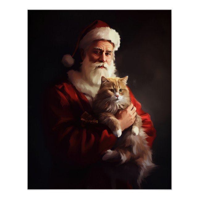 Póster Navidades festivos del gato de Angora Santa Claus (Anverso)