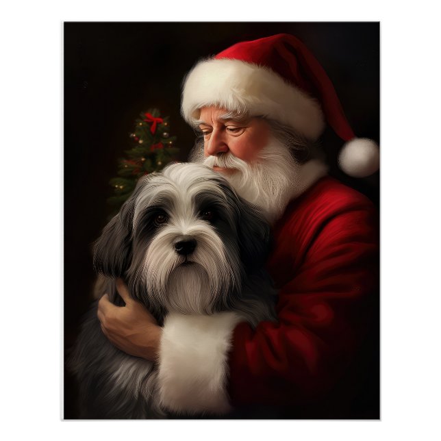 Póster Navidades festivos del Tibetano Terrier Santa Clau (Anverso)