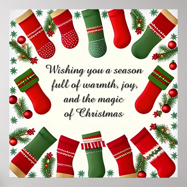 Póster Navidades festivos enmarcados con ramas de pino (Frente)