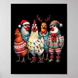 Póster Navidades festivos Pollos Gorra Luces Granja Anima