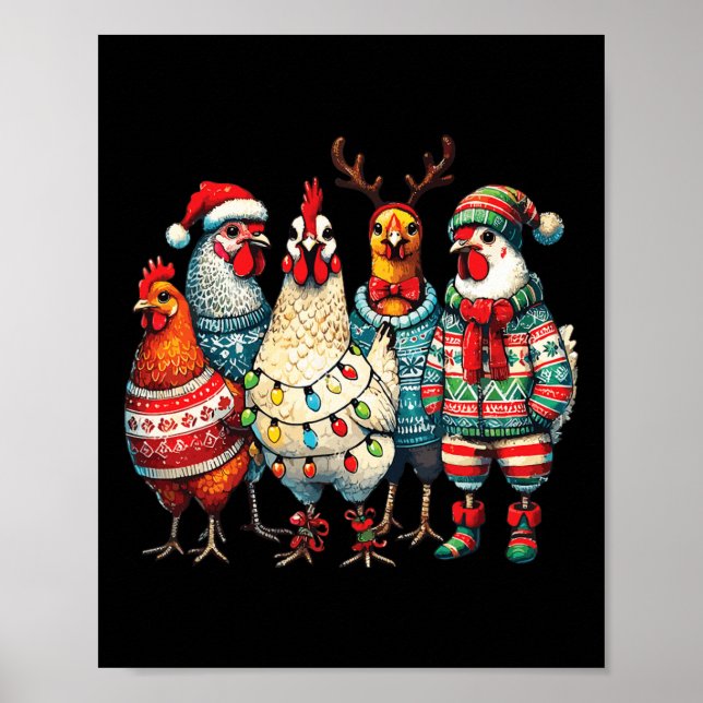 Póster Navidades festivos Pollos Gorra Luces Granja Anima (Frente)