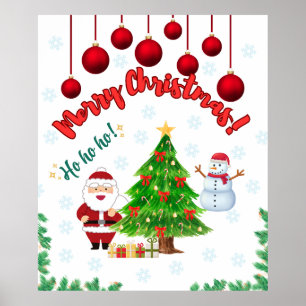 Póster Navidades festivos saludan: Santa, Snowman y árbol