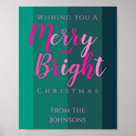 Póster Navidades Fiesta merry y rosa brillante y verde