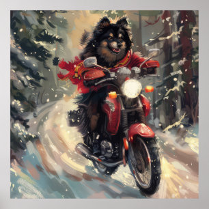 Póster Navidades finlandeses de motocicletas para perros 