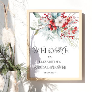Póster Navidades Floral Elegante Ducha de Novias Bienveni