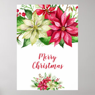 Póster Navidades florales de Poinsettia blanca y color de