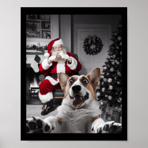 Póster Navidades Funny Corgi Perro Selfie Con Santa Claus