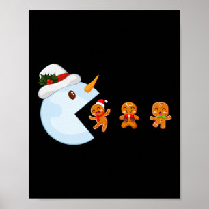 Póster Navidades Gamer divertido videojuego Snowman come 