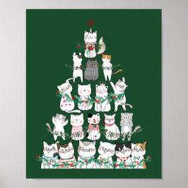 Póster Navidades Gato Divertido Árbol Divertido Poster