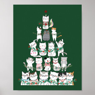 Póster Navidades Gato Divertido Árbol Divertido Poster