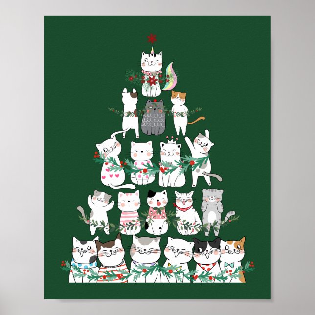 Póster Navidades Gato Divertido Árbol Divertido Poster (Frente)