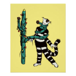 Póster Navidades Gato Y Cactus Xmas Extraños
