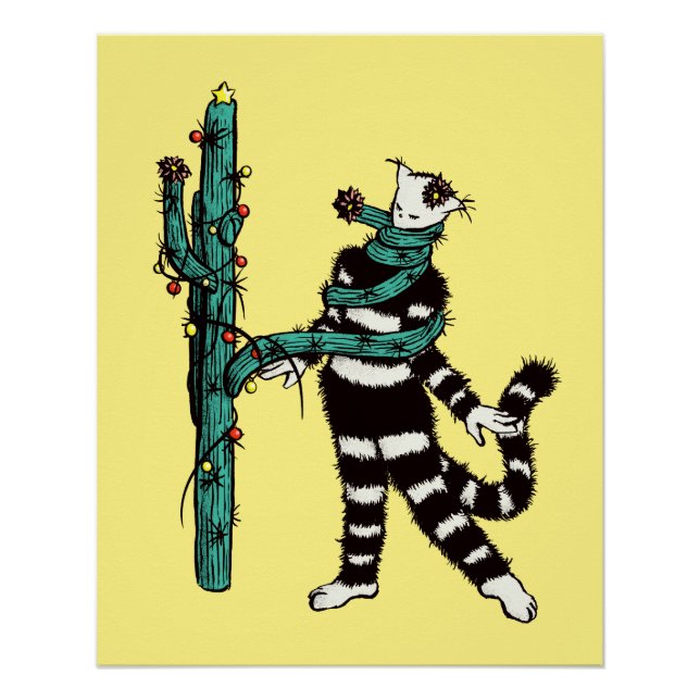 Póster Navidades Gato Y Cactus Xmas Extraños (Anverso)