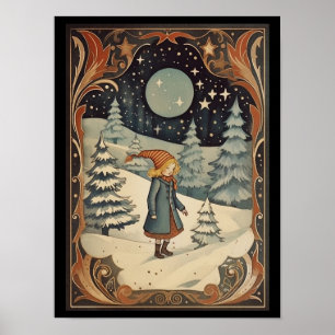 Póster Navidades Gouache Vintage Retro