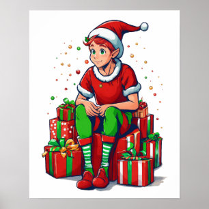 Póster Navidades graciosos Santa Claus Elf Kid